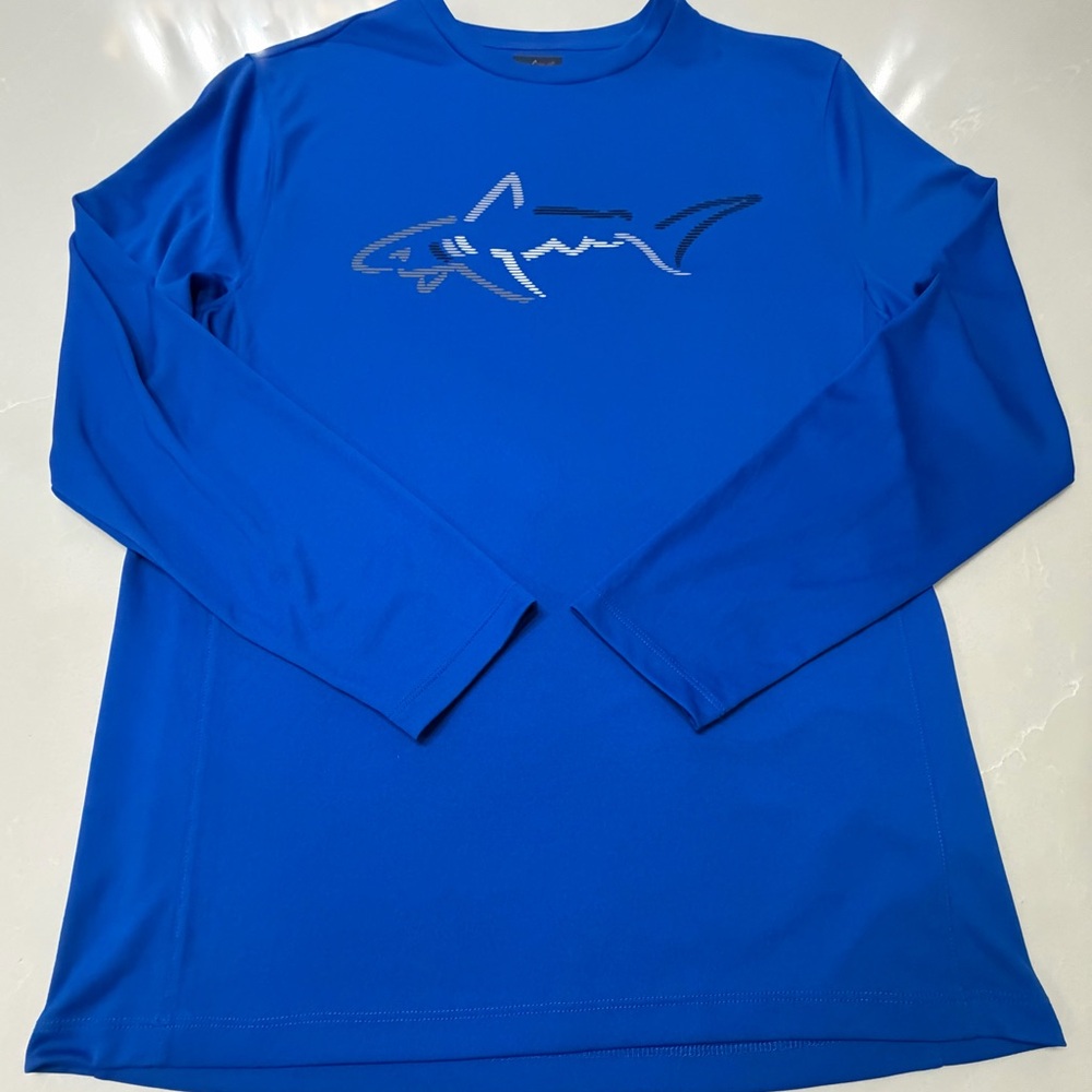 Men’s Greg Norman for Tasso Elba Royal Blue Performance Shirt with Shark Logo, M